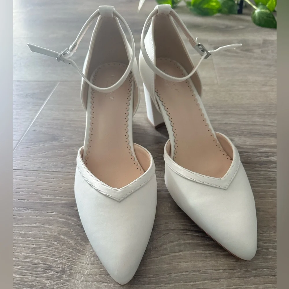 Bridal White Satin Ankle Strap Heels - Picture 4 of 13